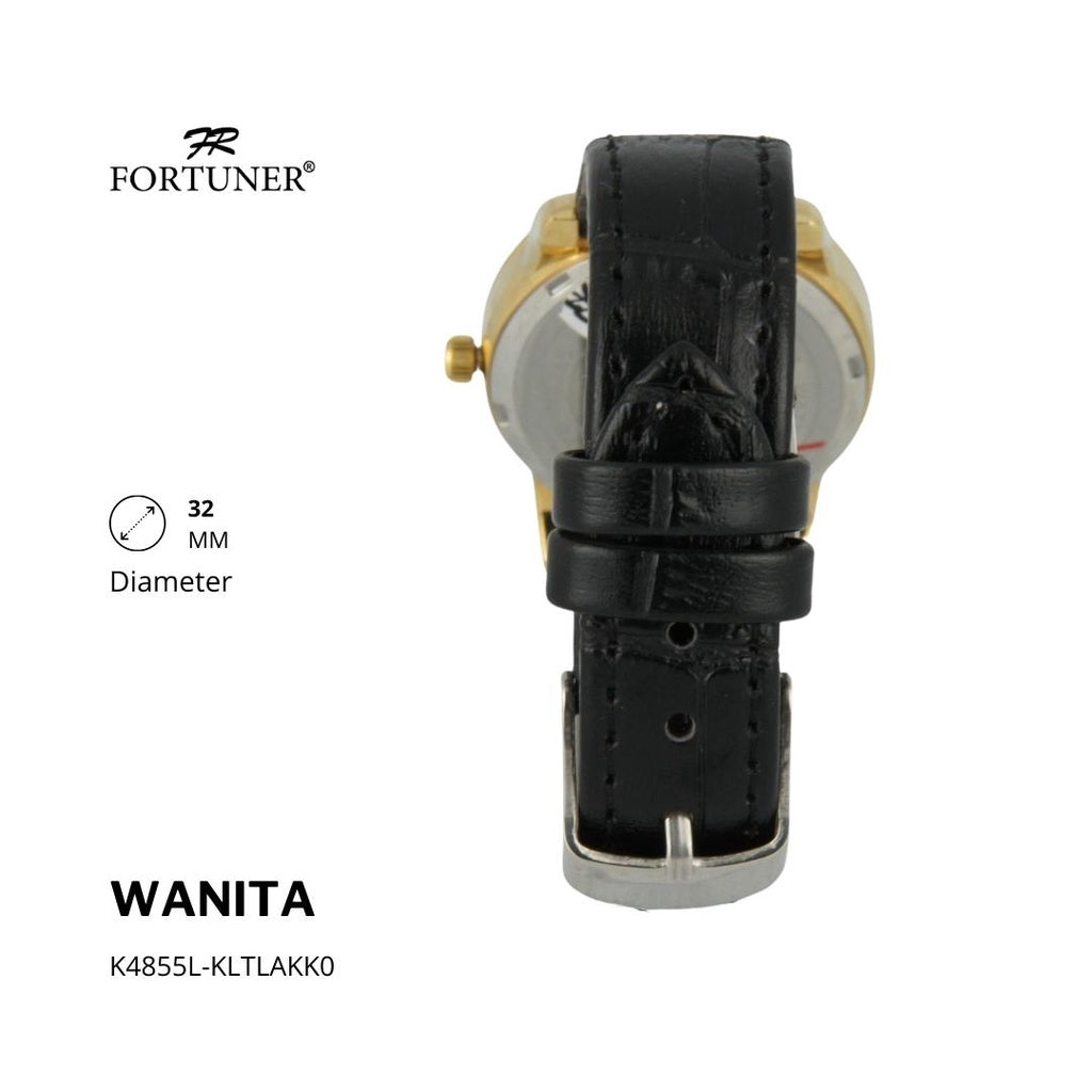Fortuner Jam Tangan Couple Fashion Analog Pria Wanita Kulit Tahan Air Gold Charlemagne