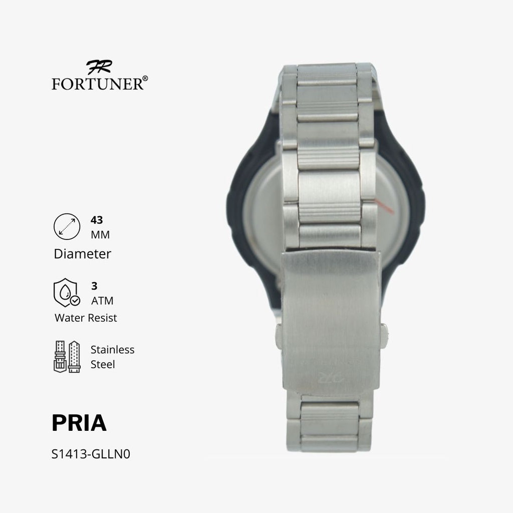 Fortuner Jam Tangan Digital Pria Silver Water Resistant Felton