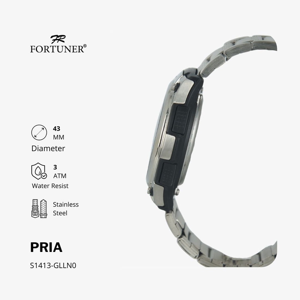 Fortuner Jam Tangan Digital Pria Silver Water Resistant Felton