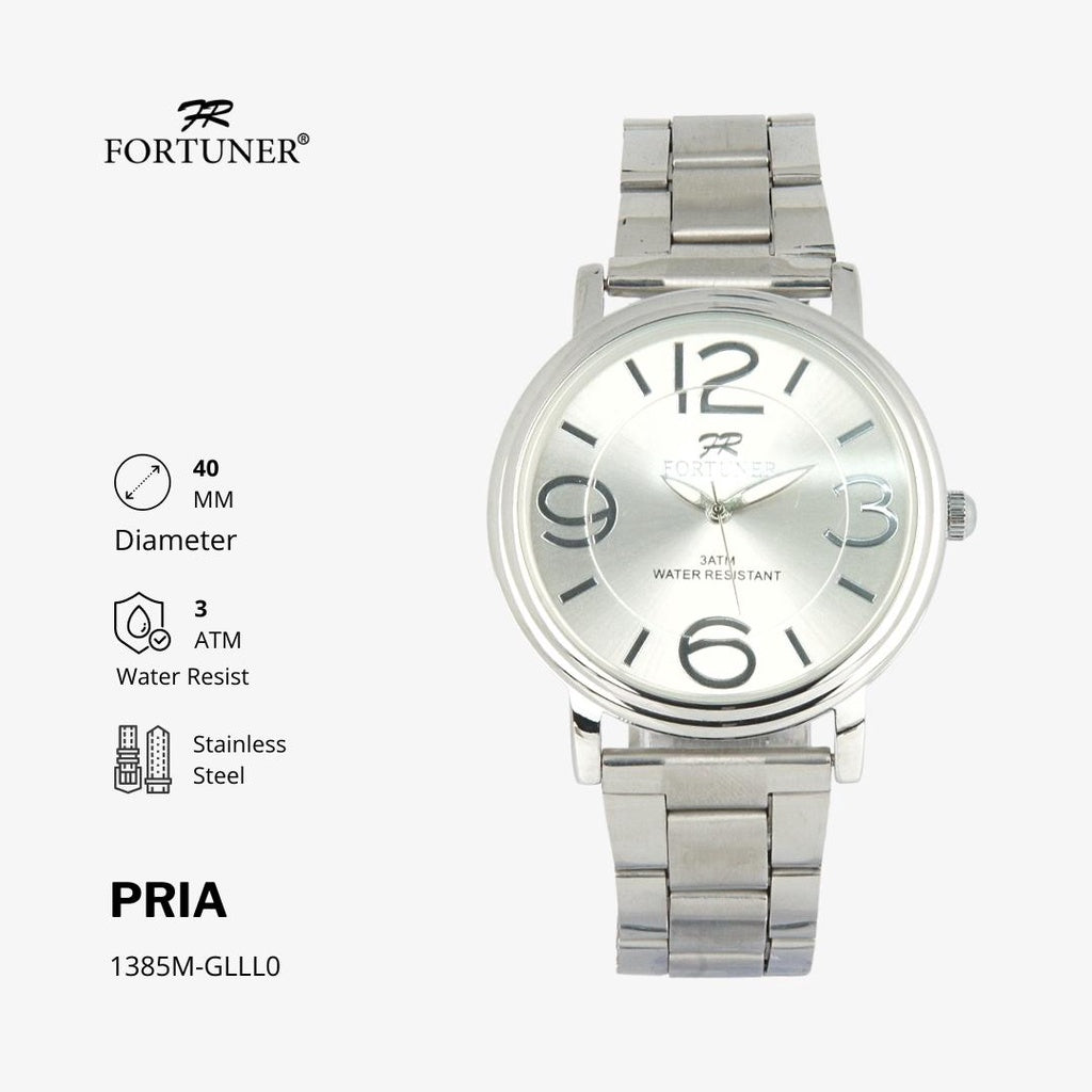 Fortuner Jam Tangan Water Resist / Tahan Air Pria Analog Rantai Stainless Black