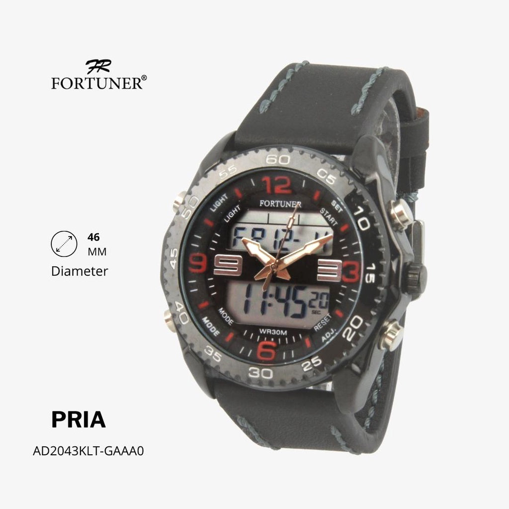 Fortuner Jam Tangan Pria Dual Time Water Resist Kulit Heliodoro