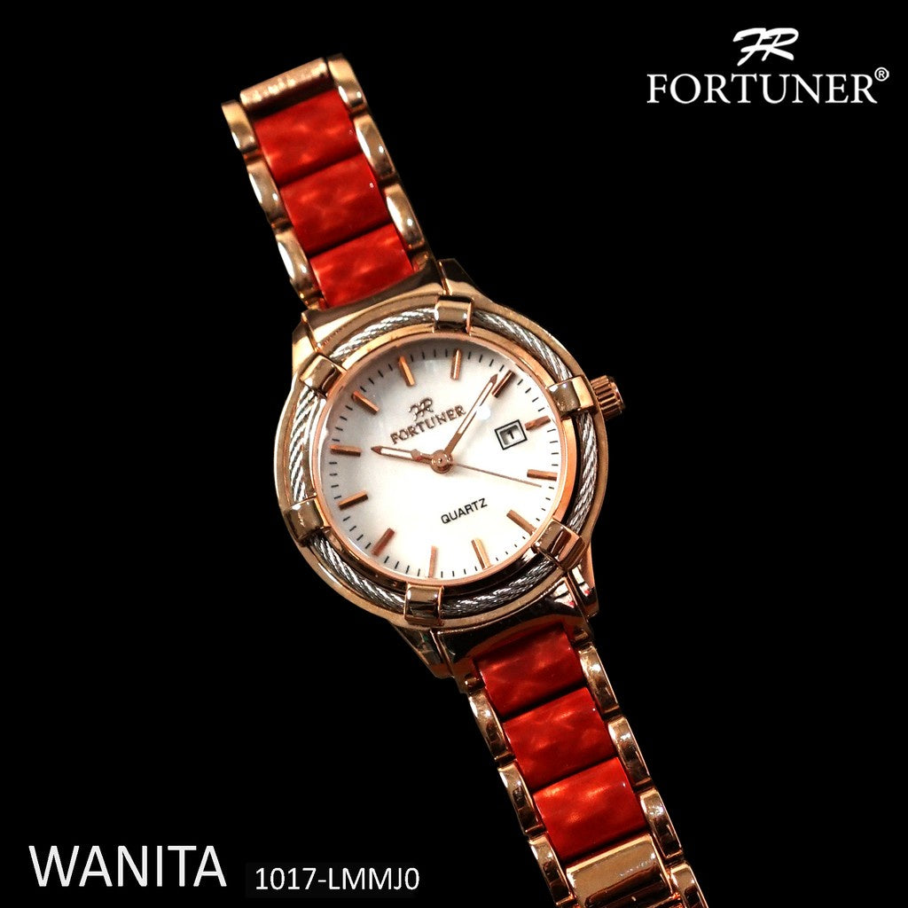 Fortuner Jam Tangan Stainless Steel Arloji Wanita Water Resist 1017 Merah