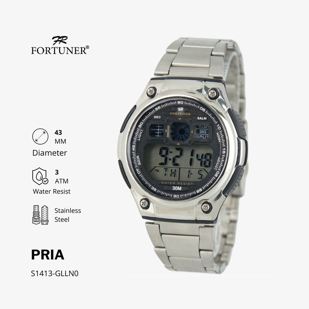 Fortuner Jam Tangan Digital Pria Silver Water Resistant Felton