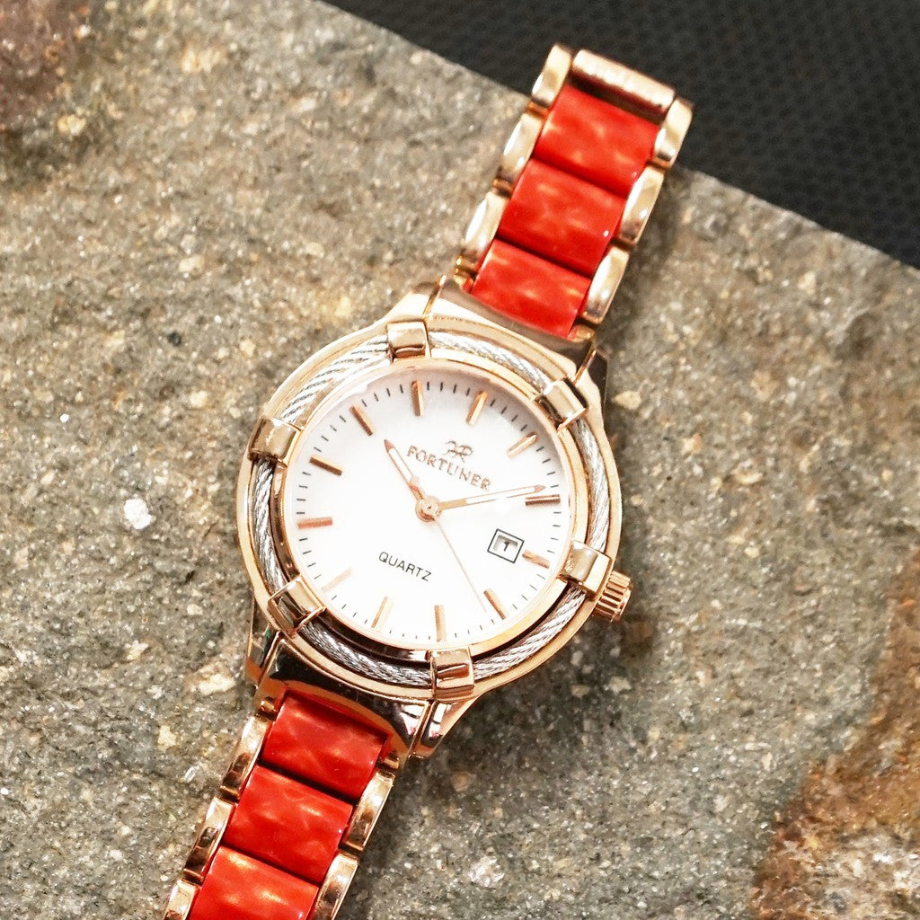 Fortuner Jam Tangan Stainless Steel Arloji Wanita Water Resist 1017 Merah