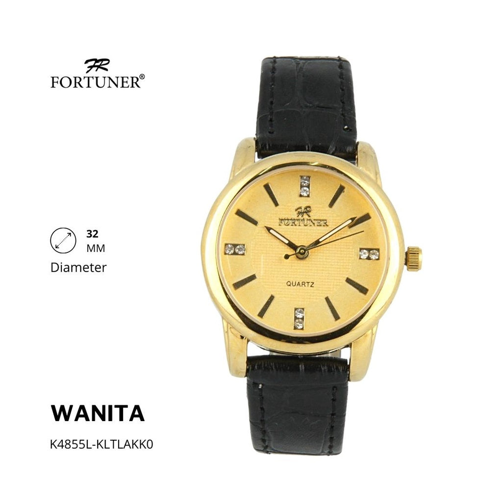 Fortuner Jam Tangan Couple Fashion Analog Pria Wanita Kulit Tahan Air Gold Charlemagne