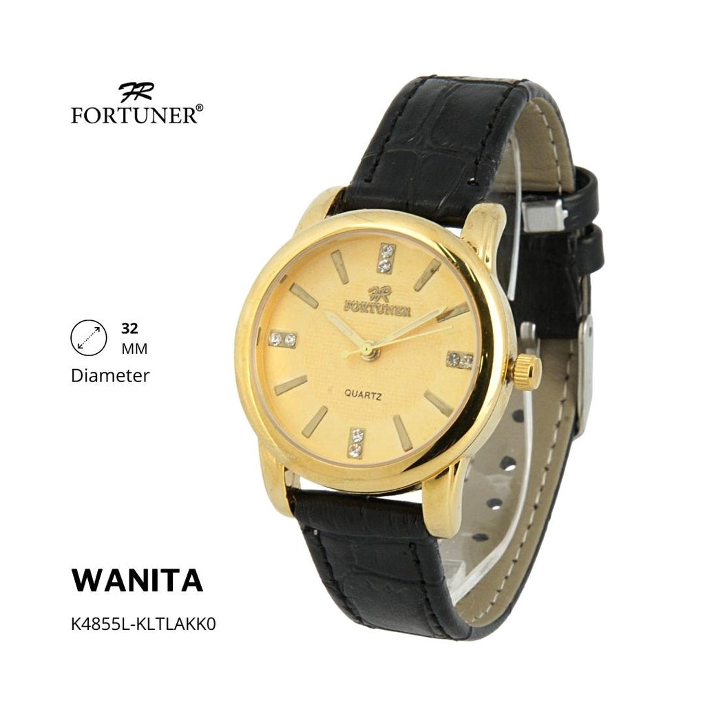 Fortuner Jam Tangan Couple Fashion Analog Pria Wanita Kulit Tahan Air Gold Charlemagne