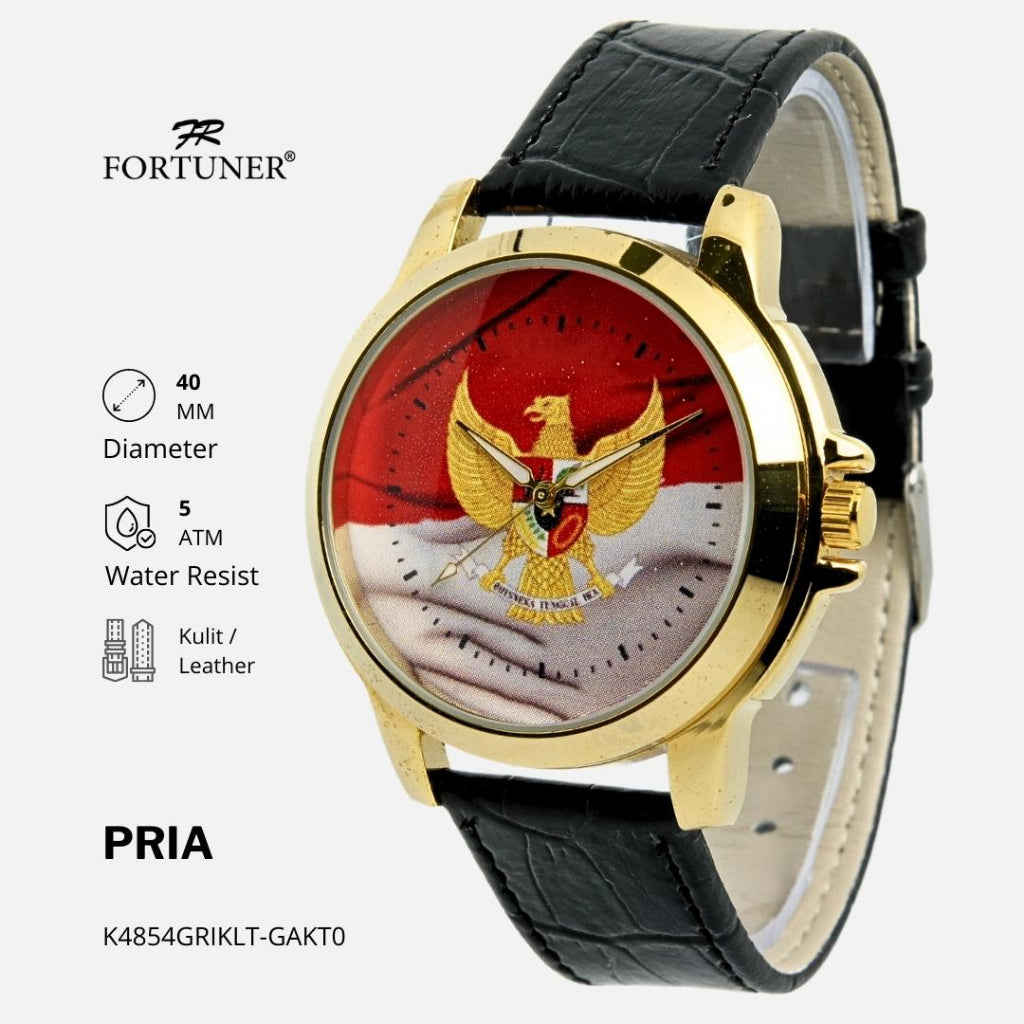 Fortuner Jam Tangan Pria Analog Lambang Indonesia Kulit Tahan Air Bayu