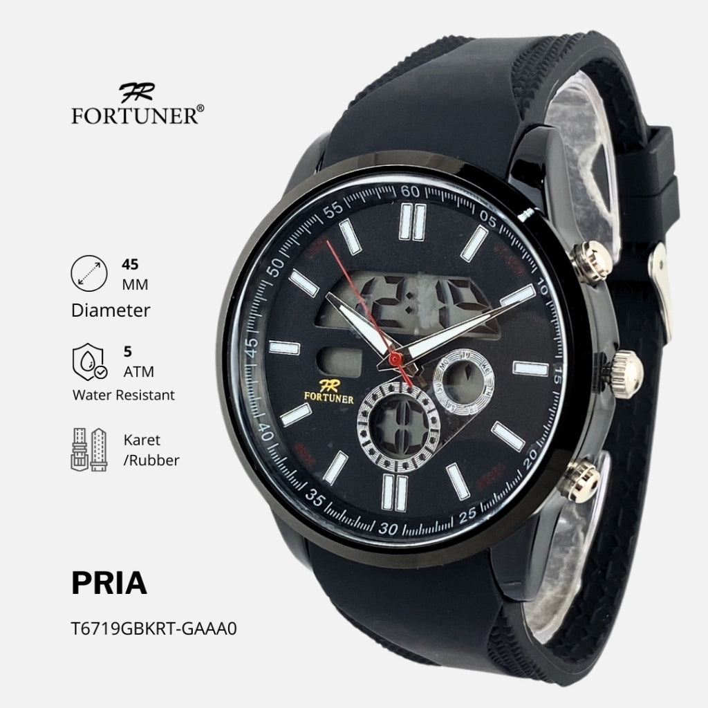 Fortuner Jam Tangan Pria Analog-Digital Dualtime Casual Karet Tahan Air Norbert