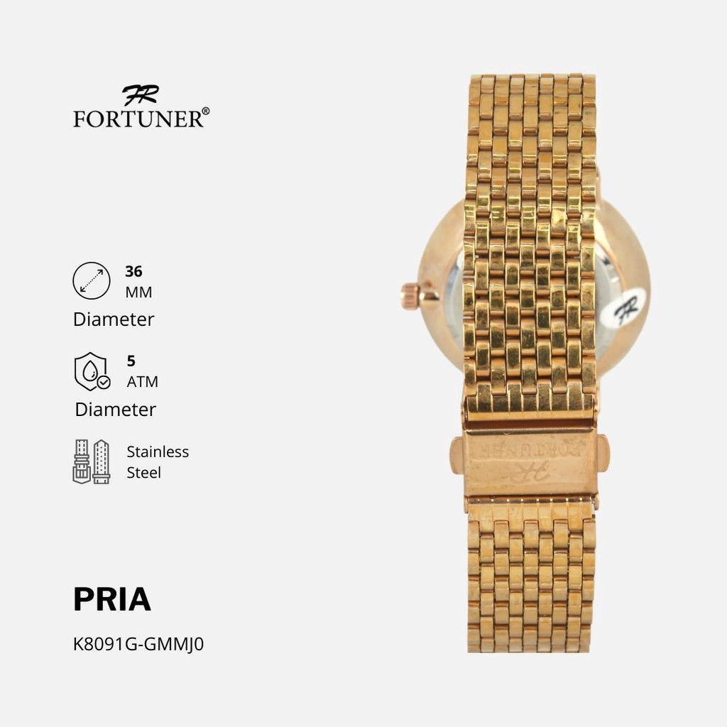 Fortuner Jam Tangan Water Resist Pria Stainless Tahan Air K8091G Rosegold-White Dial