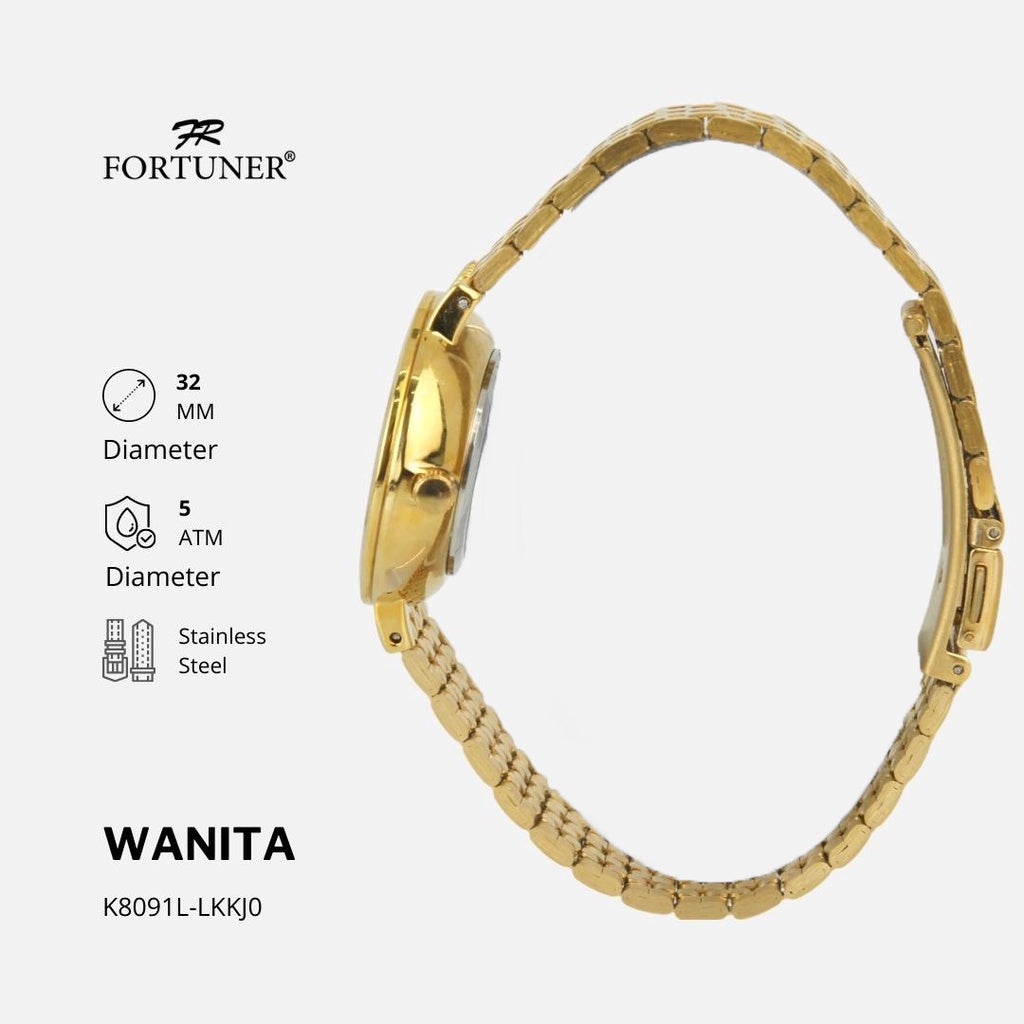 Fortuner Jam Tangan Wanita Tahan Air Rantai Stainless Gold Ulla
