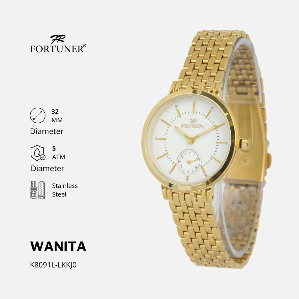 Fortuner Jam Tangan Wanita Tahan Air Rantai Stainless Gold Ulla