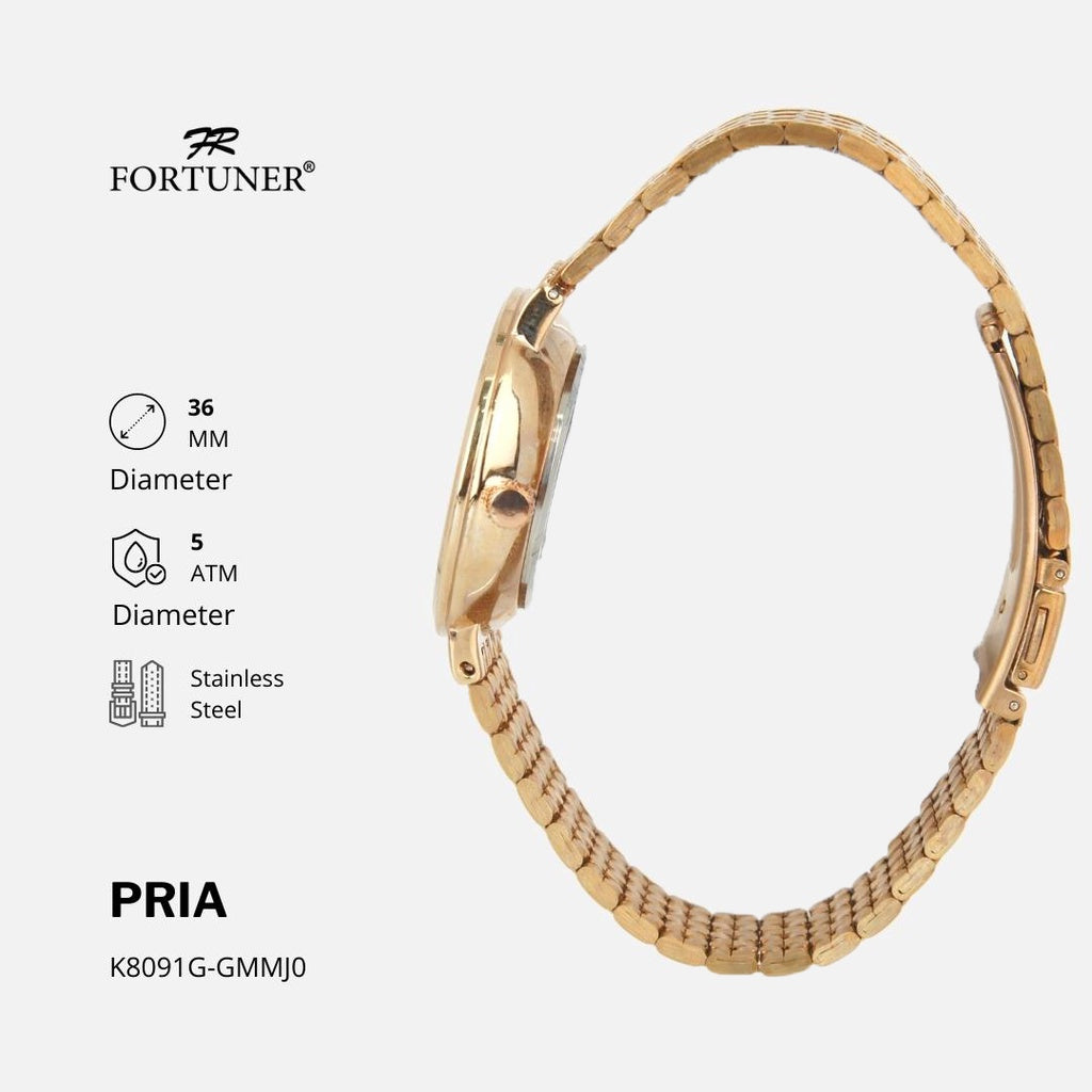 Fortuner Jam Tangan Water Resist Pria Stainless Tahan Air K8091G Rosegold-White Dial