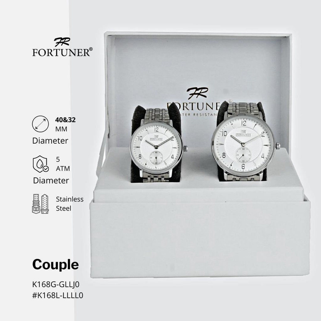 Fortuner Jam Tangan Couple Silver White Analog Water Resist Rantai Ary