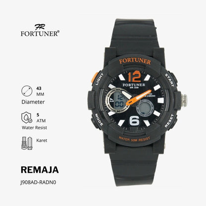 Fortuner Jam Tangan Remaja Dual Time Alarm Chrono Water Resist Rubber Kaiya