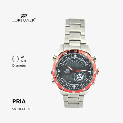 Fortuner Jam Tangan Pria Double Time Silver Red Water Resistant Alvert