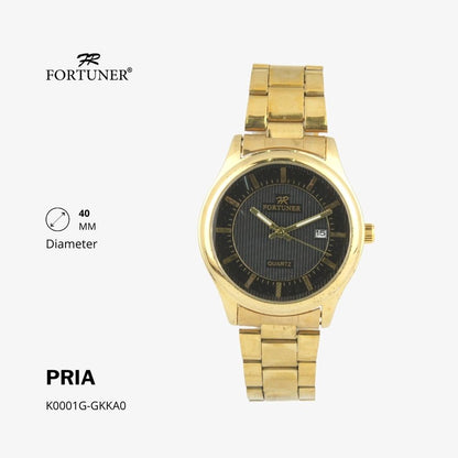 Fortuner Jam Tangan Casual Pria Analog Water Resistant Rantai Stainless Gold Silver Hitam Hammad