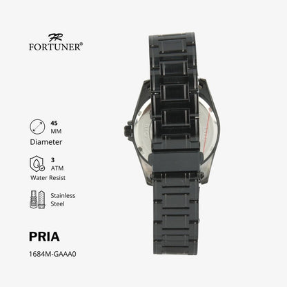 Fortuner Jam Tangan Pria Rantai Stainless Water Resist Tanggal Hitam Silver Oscar