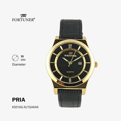 Fortuner Jam Tangan Analog Pria Water Resistant Silver Gold Kulit Hanoch