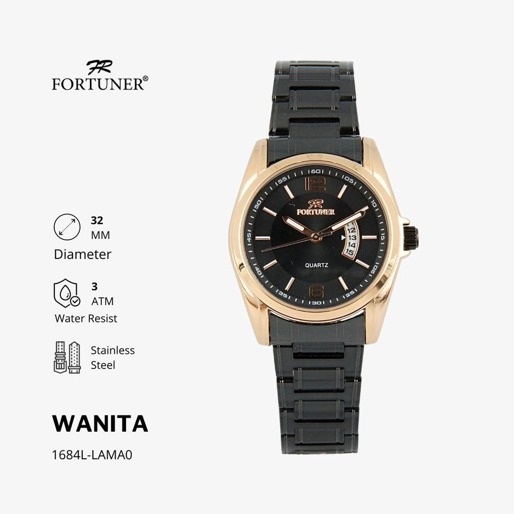 Fortuner Jam Tangan Analog Wanita Hitam Water Resistant Aiko