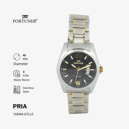 Fortuner Jam Tangan Pria Rantai Stainless Water Resist Tanggal Hitam Silver Oscar