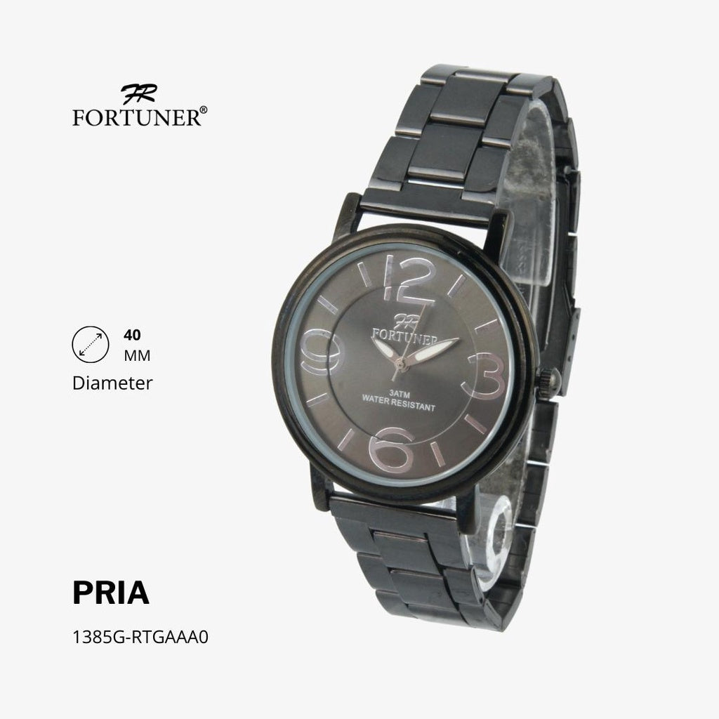 Fortuner Jam Tangan Water Resist / Tahan Air Pria Analog Rantai Stainless Black