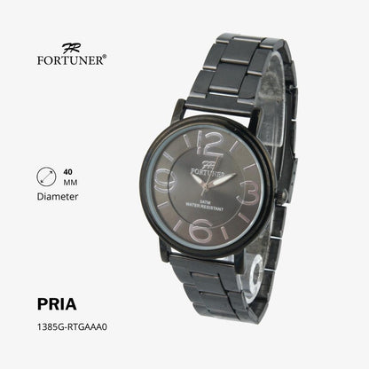 Fortuner Jam Tangan Water Resist / Tahan Air Pria Analog Rantai Stainless Black
