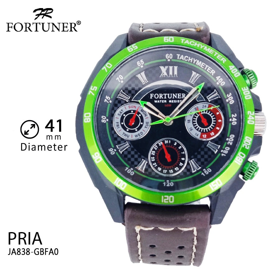 Fortuner Jam Tangan Analog Pria Chrono Water Resistant Kulit Deveon