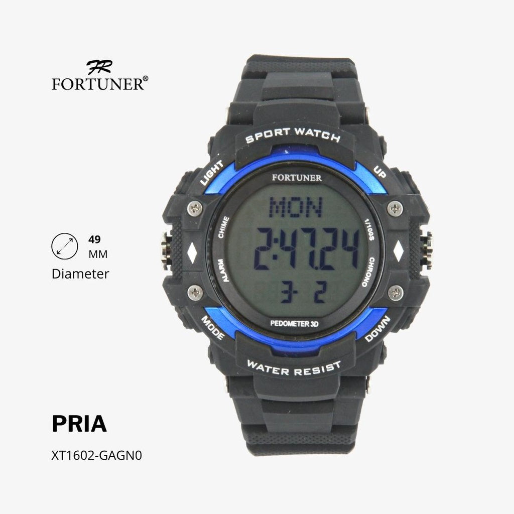 Fortuner Jam Tangan Sports Watch Digital Chrono Pria Black Water Resistant Rubber George