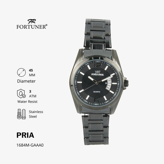 Fortuner Jam Tangan Pria Rantai Stainless Water Resist Tanggal Hitam Silver Oscar