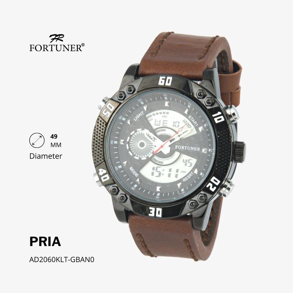 Fortuner Jam Tangan Pria Double Time Water Resistant Kulit Gavin