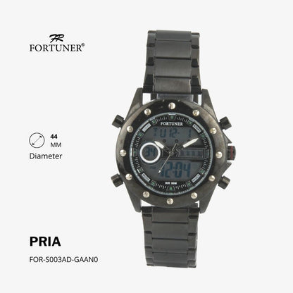 Fortuner Jam Tangan Sports Pria Analog-Digital Water Resistant Rantai Stainless Hitam Hali