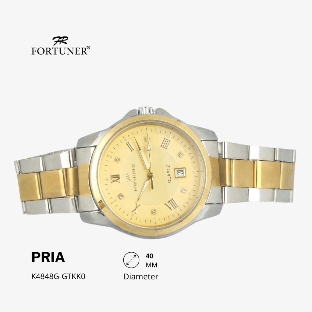 Fortuner Jam Tangan Casual Pria Analog Water Resistant Rantai Stainless Gold Silver Hitam Hoover