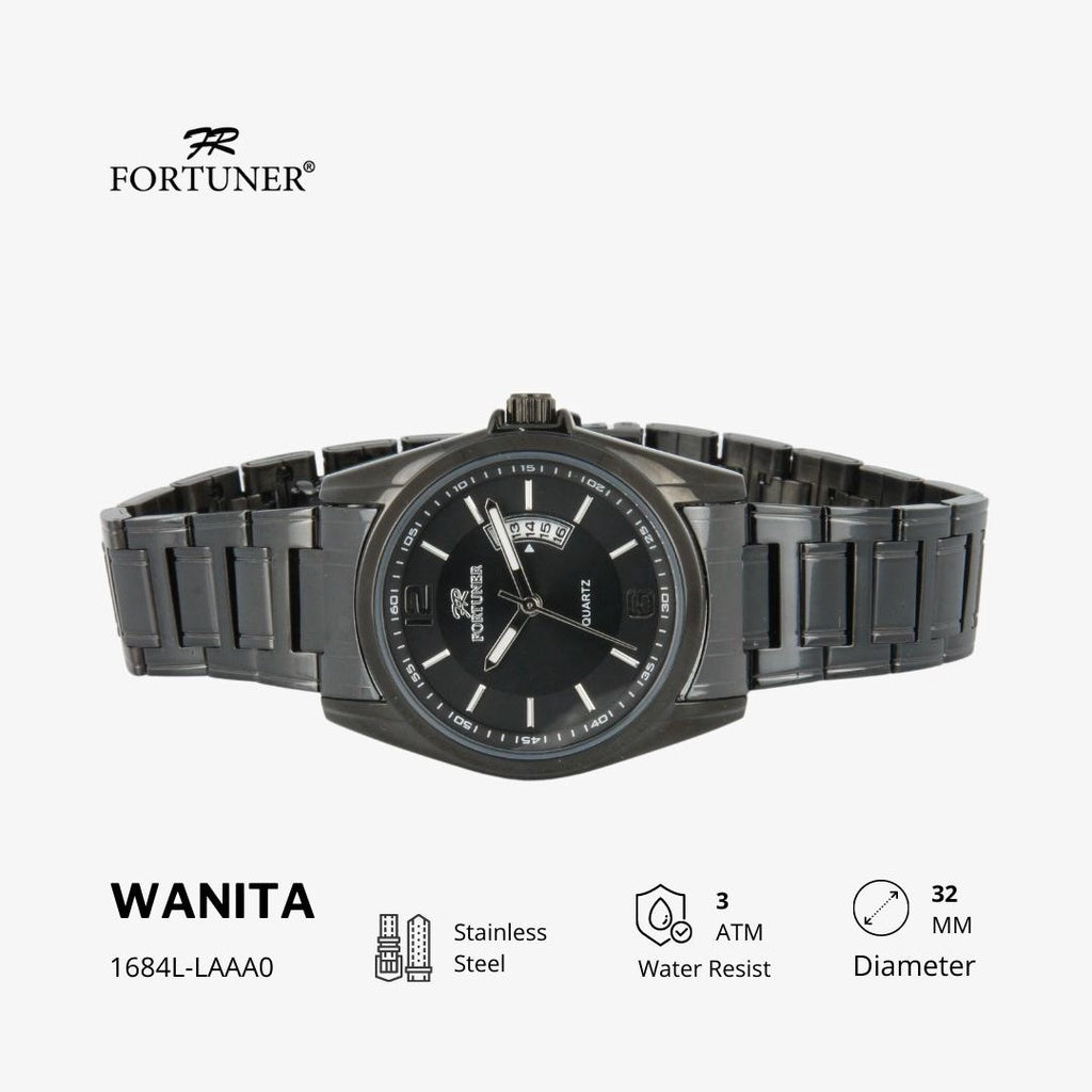 Fortuner Jam Tangan Analog Wanita Hitam Water Resistant Aiko