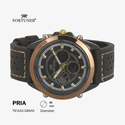 Fortuner Jam Tangan Fashion Pria Analog-Digital Water Resistant Kulit Hitam Coklat Hien