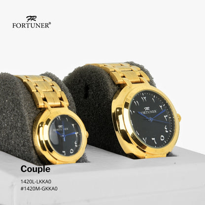 Fortuner Jam Tangan Couple Fashion Analog Quartz Tahan Air Rantai Stainless Isra