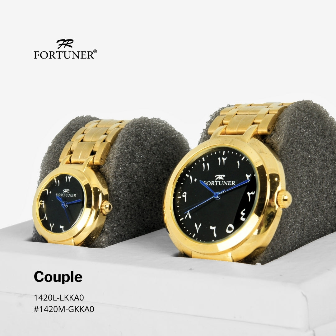 Fortuner Jam Tangan Couple Fashion Analog Quartz Tahan Air Rantai Stainless Isra