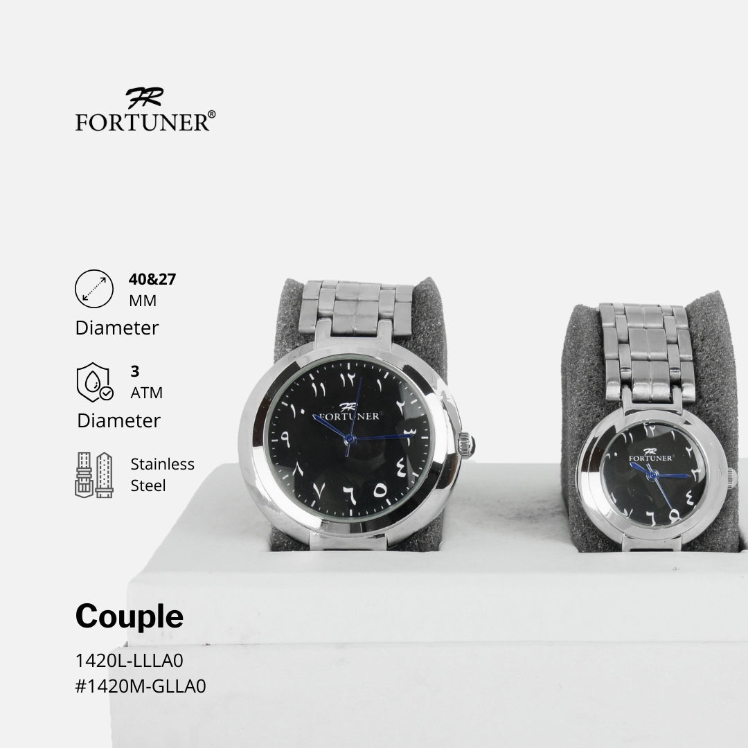 Fortuner Jam Tangan Couple Fashion Analog Quartz Tahan Air Rantai Stainless Isra