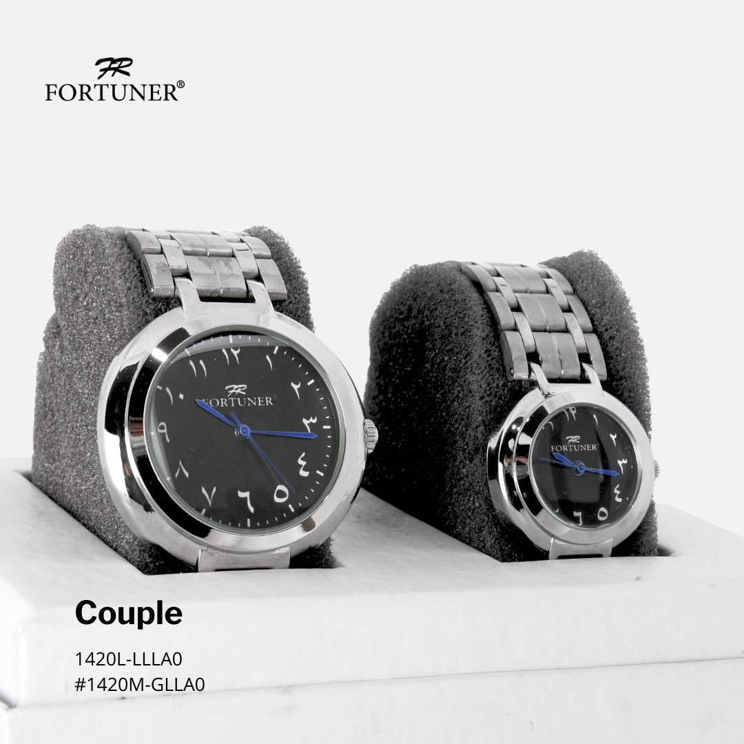 Fortuner Jam Tangan Couple Fashion Analog Quartz Tahan Air Rantai Stainless Isra