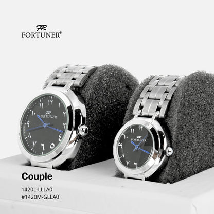 Fortuner Jam Tangan Couple Fashion Analog Quartz Tahan Air Rantai Stainless Isra