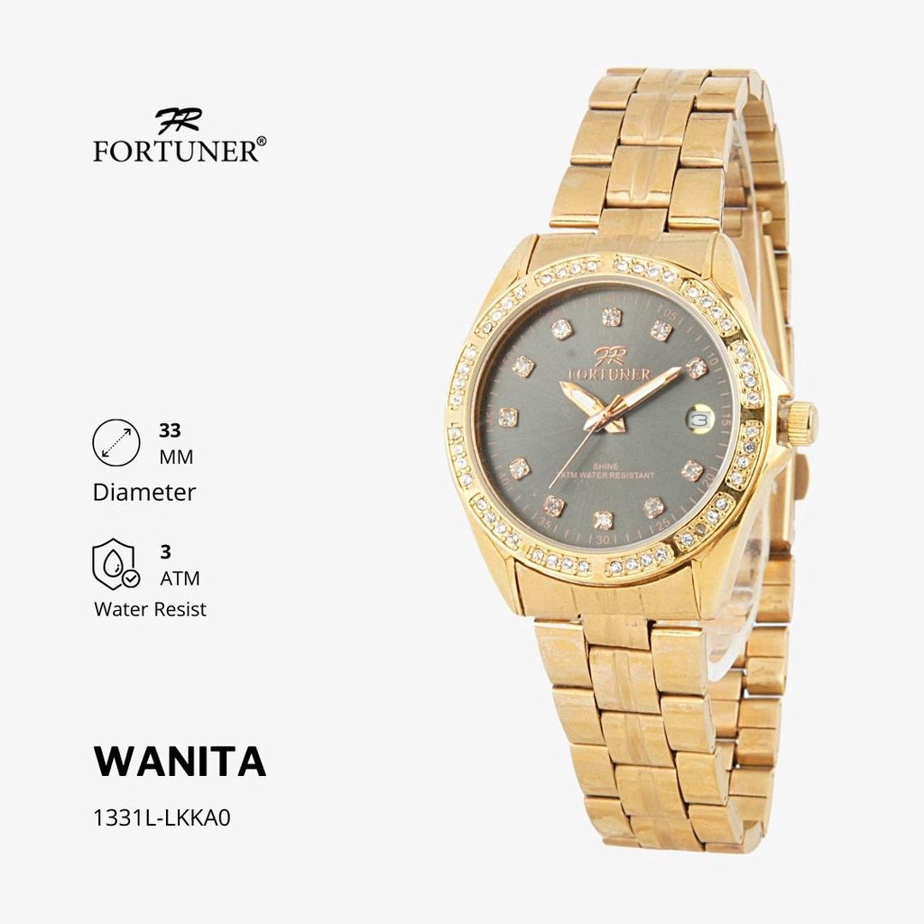 Fortuner Jam Tangan Analog Wanita Hitam Water Resistant Rantai Aurora