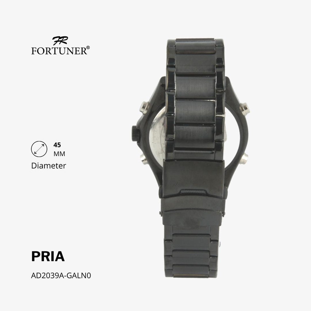 Fortuner Jam Tangan Sports Pria Analog-Digital Water Resistant Rantai Stainless Hitam Hollister