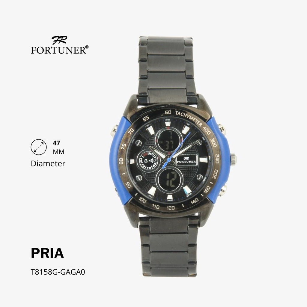 Fortuner Jam Tangan Sports Pria Analog-Digital Water Resistant Rantai Stainless Black Hardie