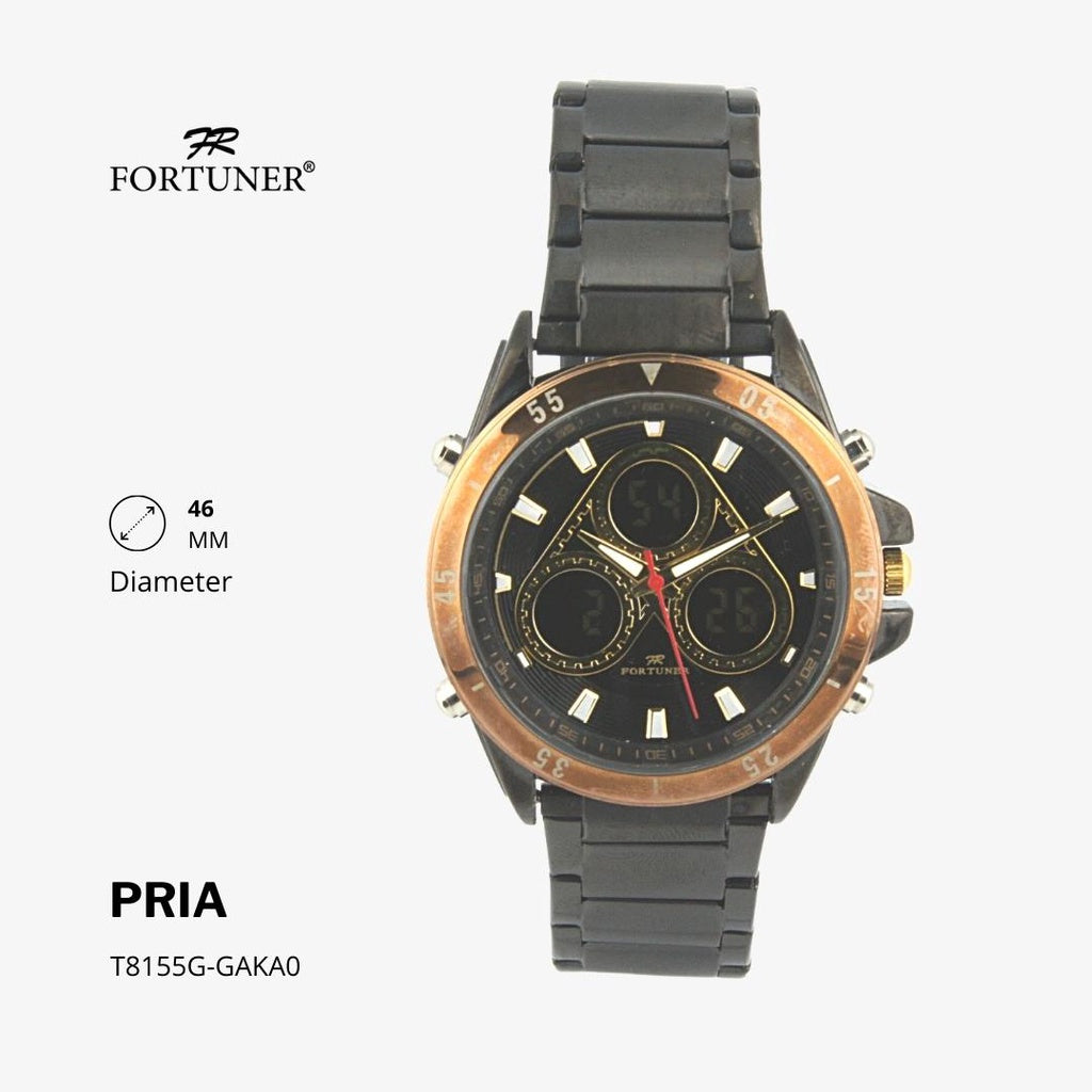 Fortuner Jam Tangan Analog Digital Pria Water Resistant Rantai Heraldo