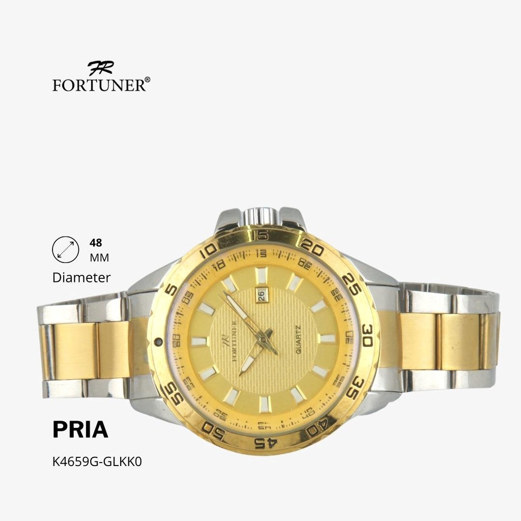 Fortuner Jam Tangan Fashion Business Pria Analog Water Resistant Rantai Stainless Silver Gold Hedrick