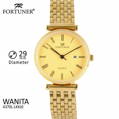 Fortuner Jam Tangan Analog Wanita Klasik Rantai Stainless Steel Gold Arloji Analog