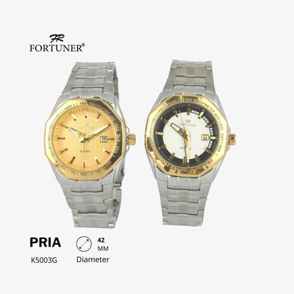 Fortuner Jam Tangan Fashion Pria Analog Water Resistant Rantai Stainless Silver Gold Henleigh