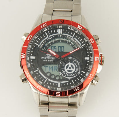 Fortuner Jam Tangan Pria Double Time Silver Red Water Resistant Alvert