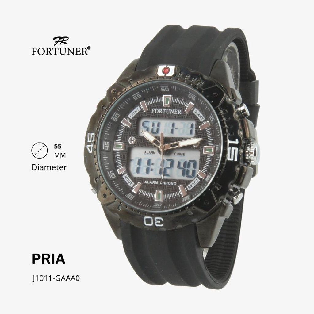 Fortuner Jam Tangan Pria Dual Time Alarm Chrono Water Resist Rubber Alphons