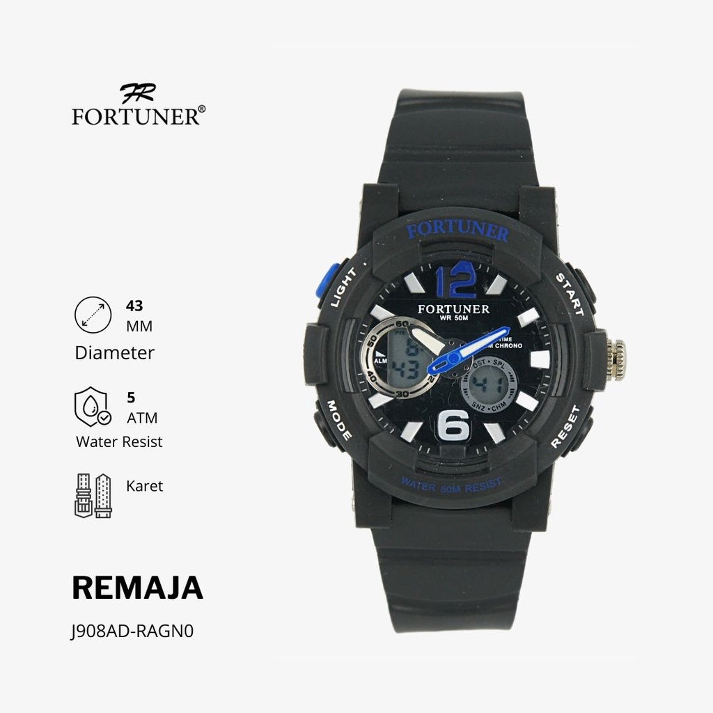 Fortuner Jam Tangan Remaja Dual Time Alarm Chrono Water Resist Rubber Kaiya