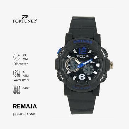 Fortuner Jam Tangan Remaja Dual Time Alarm Chrono Water Resist Rubber Kaiya